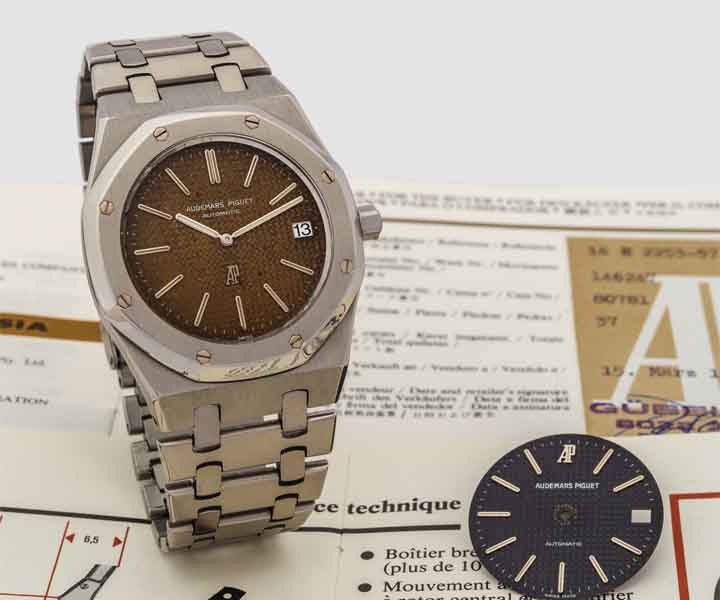 AUDEMARS PIGUET REF. 5402 ROYAL OAK A SERIES JUMBO TROPICAL DIAL ORIGINAL WARRANTY STEEL Audemars Piguet, Royal Oak Jumbo, Automatic, case No. A 1781, Ref. 5402